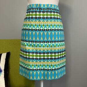 J Crew Blue Green Geometric The Pencil Straight Skirt 8